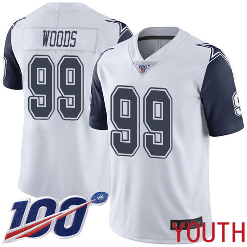 Youth Dallas Cowboys Limited White Antwaun Woods #99 100th Season Rush Vapor Untouchable NFL Jersey